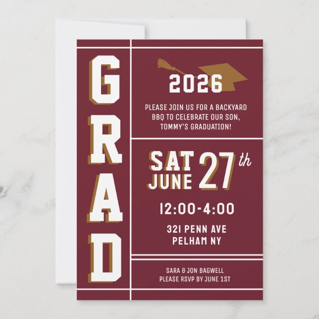 Invitation Annonce de l'école des diplômés LETTERMAN couleur  (Dos)