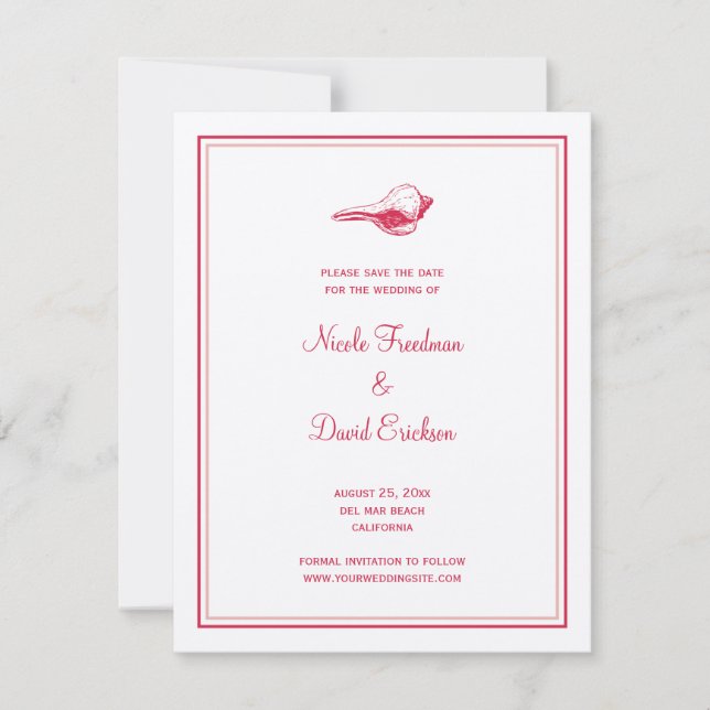 Invitation Annonce de mariage coquillage rouge à sauver la da (Devant)