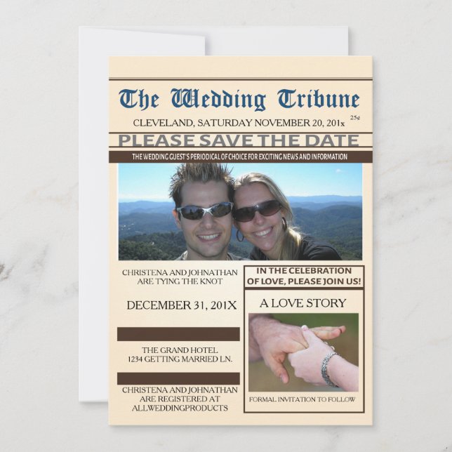 Invitation Annonce de mariage dans le journal pour sauvegarde (Devant)