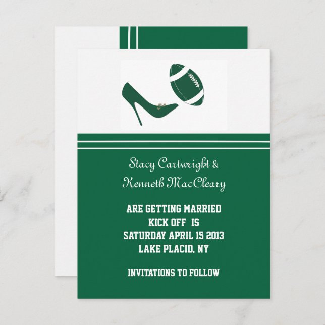 Invitation Annonce de mariage de football vert Enregistrez la (Devant / Derrière)
