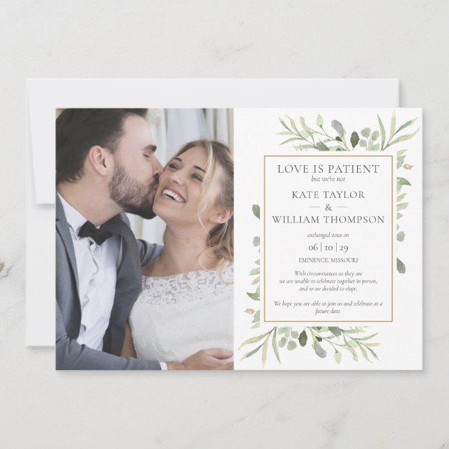 Invitation Annonce de mariage de fugue Amour est patient (Devant)