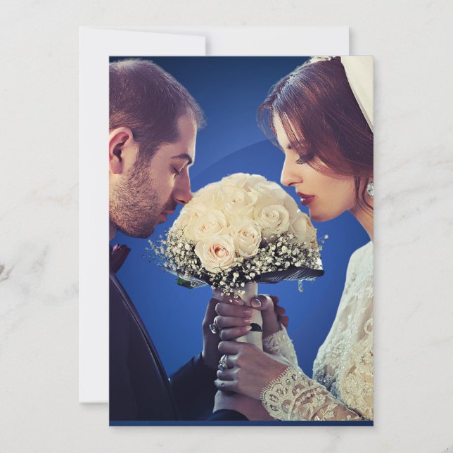 Invitation Annonce de mariage discret glamour bleu et or (Devant)