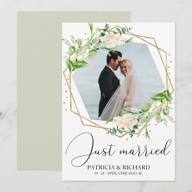 Invitation Annonce de mariage élégant avec verdure pour maria (Devant / Derrière)