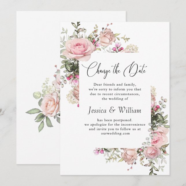 Invitation Annonce de mariage élégante avec des roses de chan (Devant / Derrière)