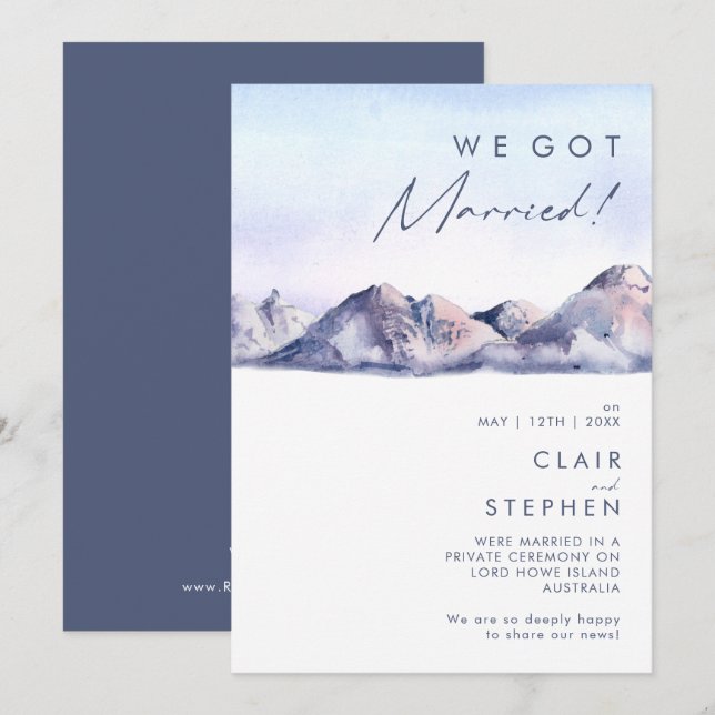 Invitation Annonce de Mariage en Catimini au Coucher de Solei (Devant / Derrière)