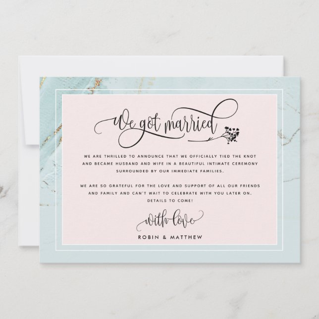 Invitation Annonce de mariage / Fiançailles sur fond de menth (Devant)