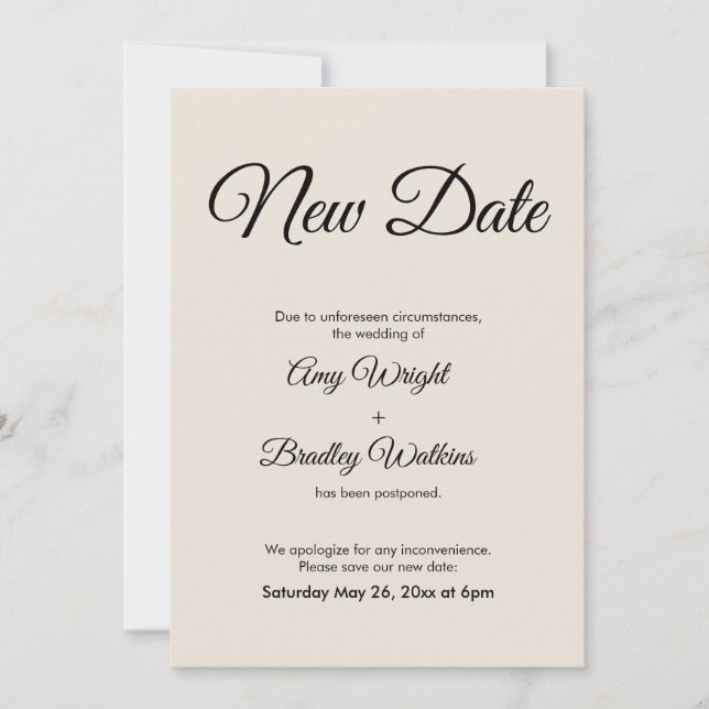 Invitation Annonce de mariage reporté à une nouvelle date pou (Devant)