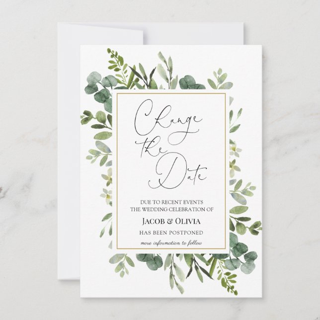 Invitation Annonce de mariage reporté d'Eucalyptus (Devant)