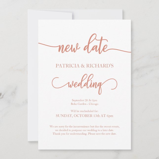 Invitation Annonce de mariage reporté nouvelle date Rose Gold (Devant)