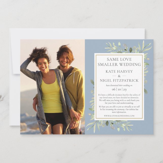 Invitation Annonce de micro-mariage réduit Dusty Blue (Devant)