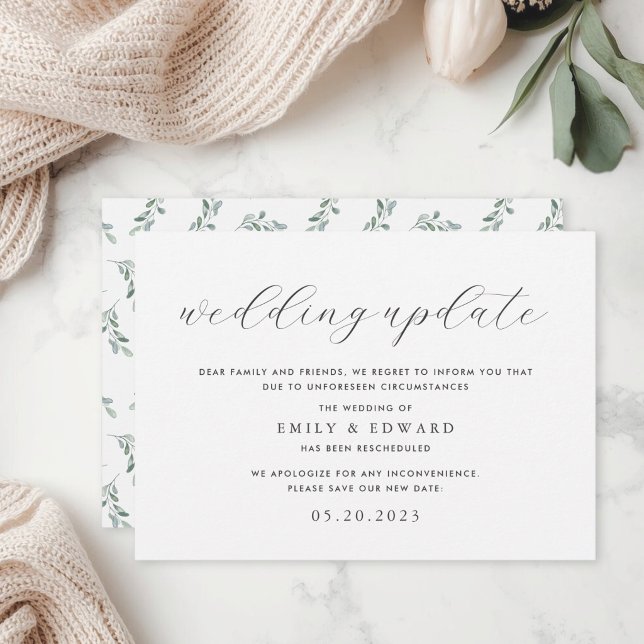 Invitation Annonce de mise à jour de mariage avec verdure d'e (Créateur téléchargé)
