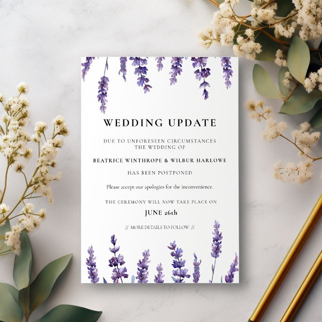 Invitation Annonce de mise à jour de mariage lavande florale (Créateur téléchargé)