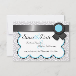 Invitation Annonce de mise en garde Aqua Blue & Gray Damassé