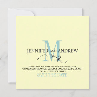 Invitation Annonce de monogramme de sauvegarde de date Blue C