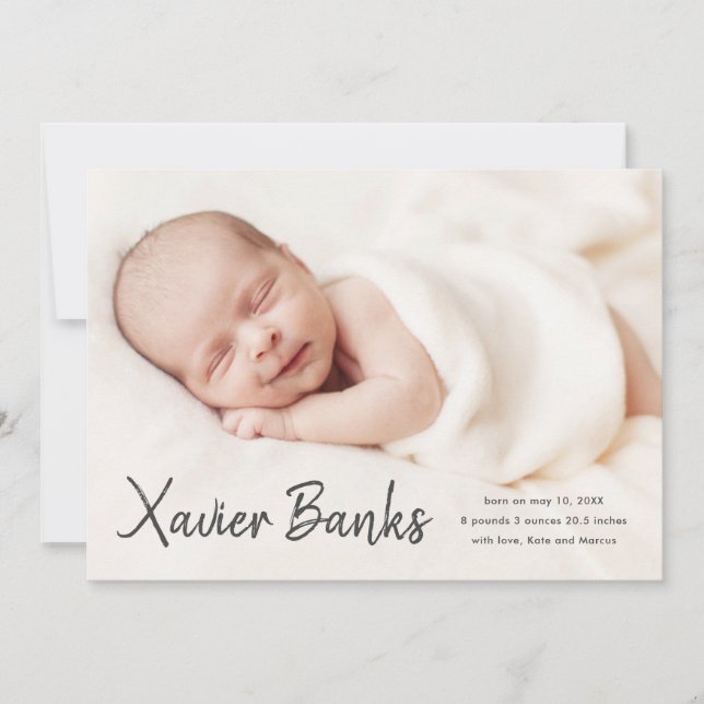 Invitation Annonce de naissance avec photo de bébé et nom en  (Devant)