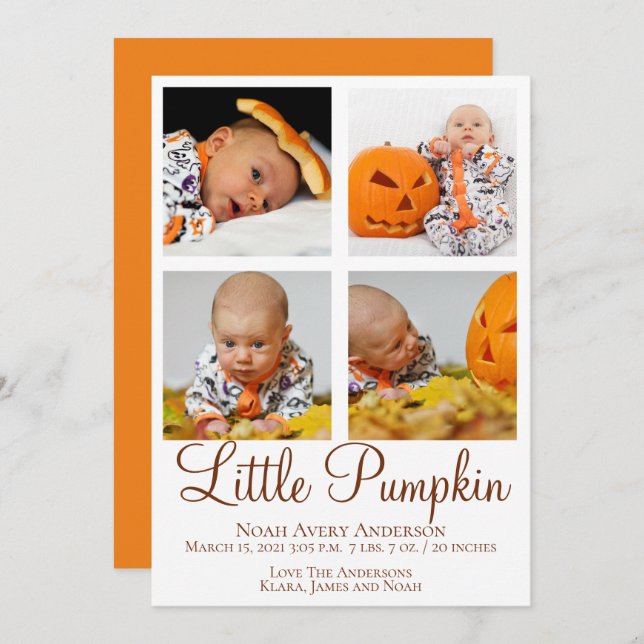 Invitation Annonce de naissance avec photo de Thanksgiving (Devant / Derrière)