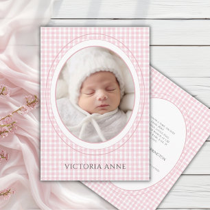 Invitation Annonce de naissance avec photo vintage à carreaux