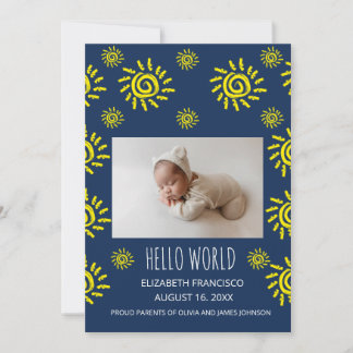 Invitation Annonce de naissance Bébé bleu soleil bohème monde