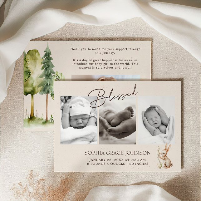 Invitation Annonce de naissance bébé bohème Animaux de la for (Créateur téléchargé)