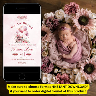 Invitation Annonce de naissance Bébé Fille Musulmane Landau B