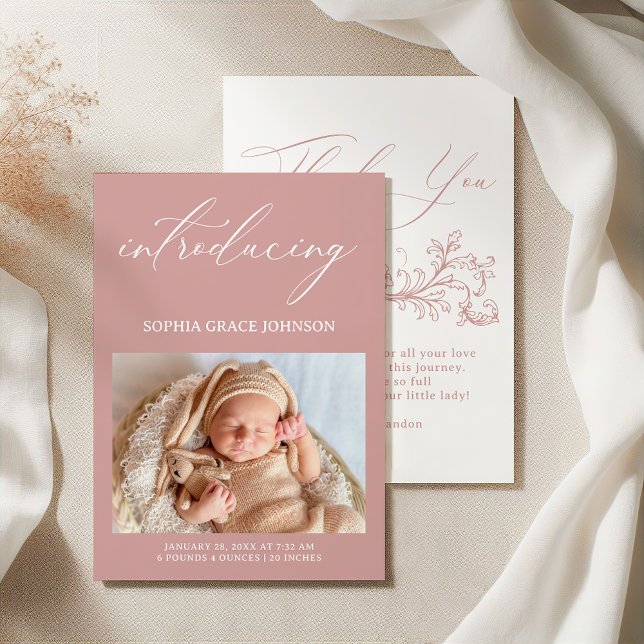 Invitation Annonce de naissance bébé fleuri rose intemporel v (Créateur téléchargé)