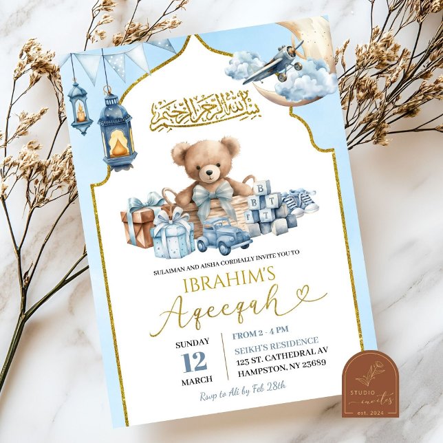 Invitation Annonce de naissance Bébé Ourson Aqeeqah Islamique (Créateur téléchargé)