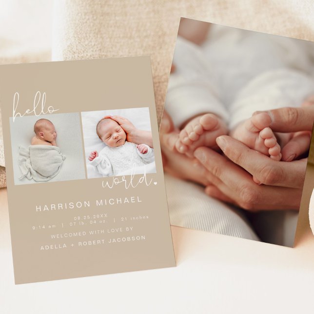 Invitation Annonce de naissance bébé Terre INDIE Beige (Créateur téléchargé)