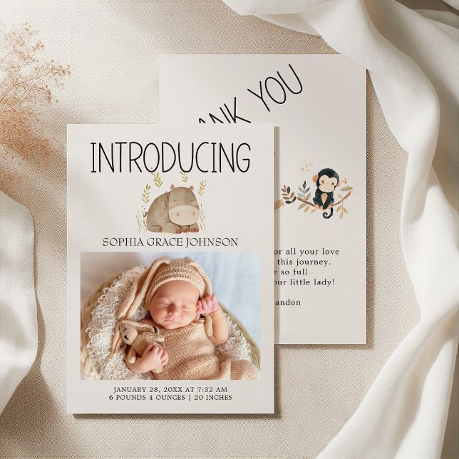 Invitation Annonce de naissance de bébé Animaux de la nurseri (Créateur téléchargé)