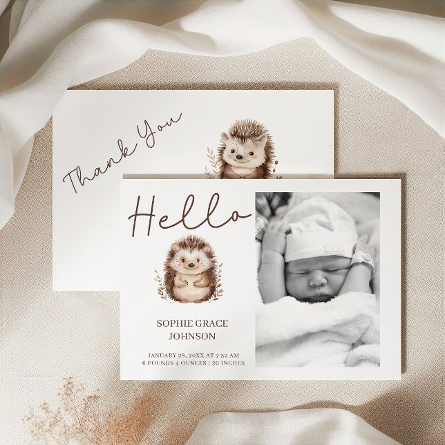 Invitation Annonce de naissance de bébé au hérisson mignon (Créateur téléchargé)