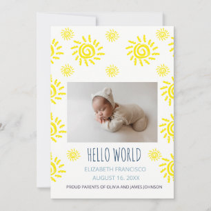 Invitation Annonce de naissance de bébé au soleil bohème Hell