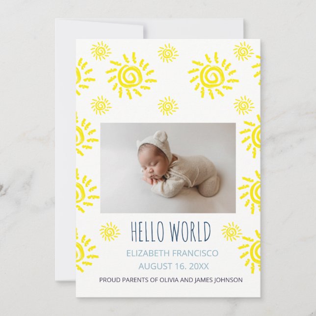 Invitation Annonce de naissance de bébé au soleil bohème Hell (Devant)
