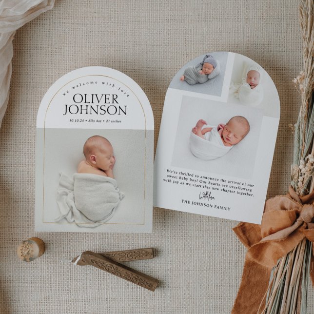 Invitation Annonce de naissance de bébé avec arche dorée simp (Créateur téléchargé)