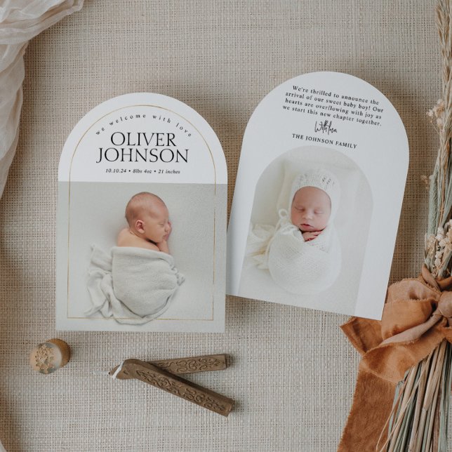 Invitation Annonce de naissance de bébé avec arche dorée simp (Créateur téléchargé)