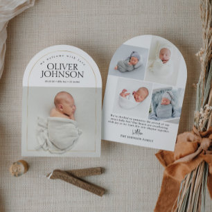 Invitation Annonce de naissance de bébé avec arche dorée simp
