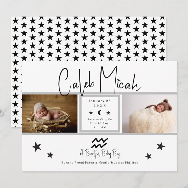 Invitation Annonce de naissance de bébé avec photo des étoile (Devant / Derrière)