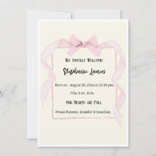 Invitation Annonce de naissance de bébé avec ruban rose