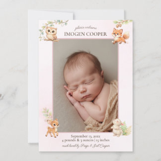 Invitation Annonce de naissance de bébé fille dans les bois s