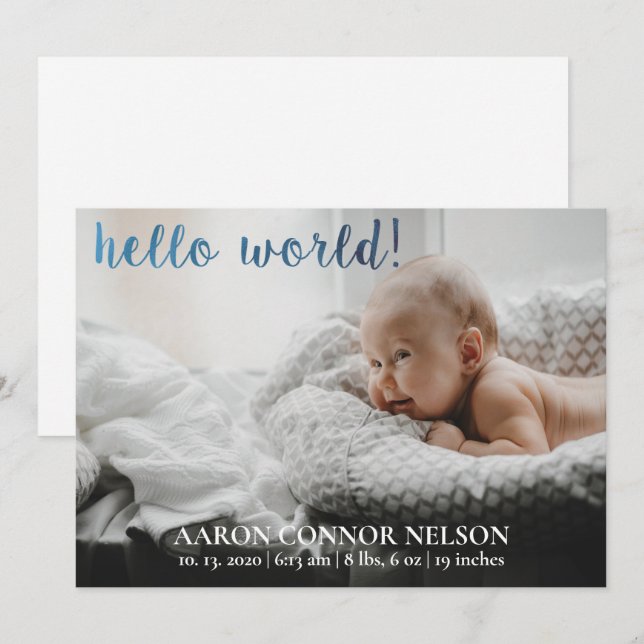Invitation Annonce de naissance de bébé garçon Hello World! (Devant / Derrière)