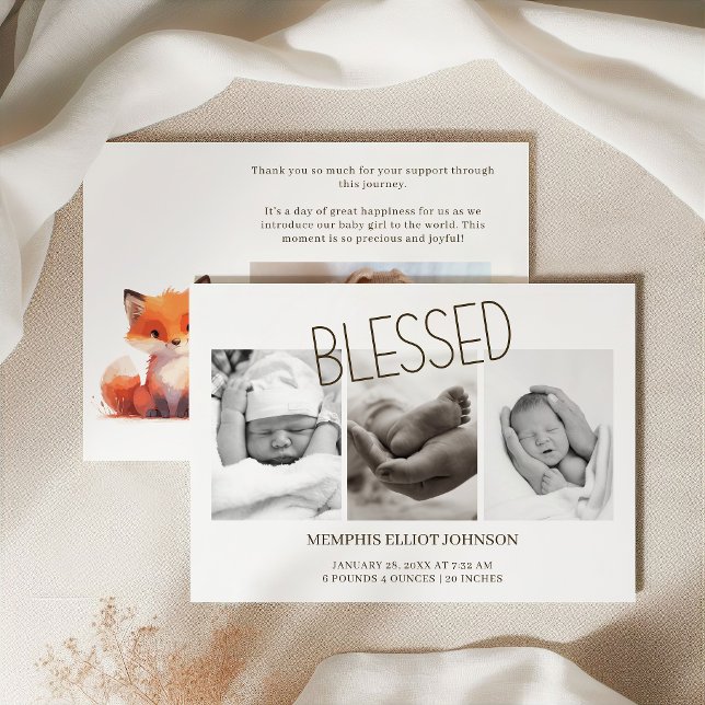 Invitation Annonce de naissance de bébé Little Fox Blessed Ba (Créateur téléchargé)