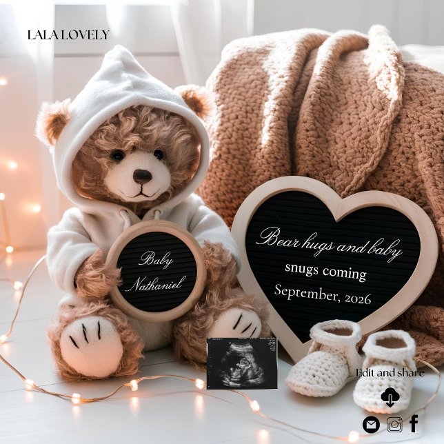 Invitation Annonce de naissance de bébé neutre avec un ours m (Créateur téléchargé)