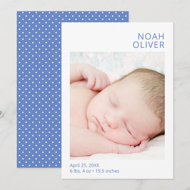 Invitation Annonce de naissance de garçon photo simple modern (Devant / Derrière)