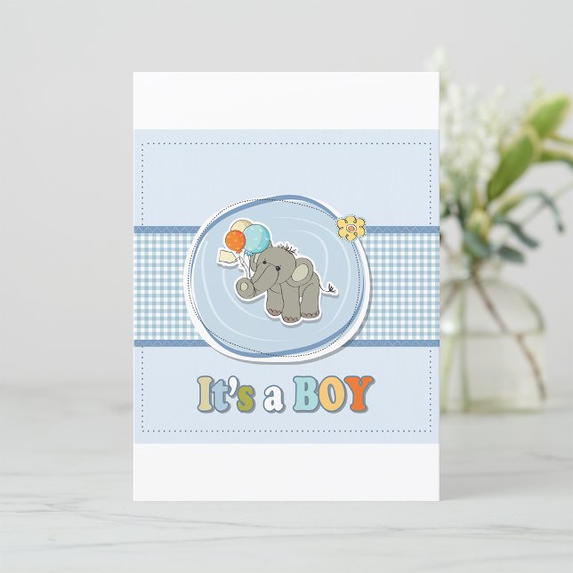 Invitation Annonce de naissance d'un éléphant mignon bébé gar (Créateur téléchargé)