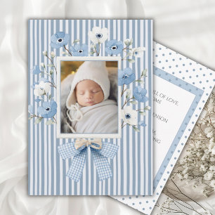Invitation Annonce de naissance fantaisiste florale bleue vin