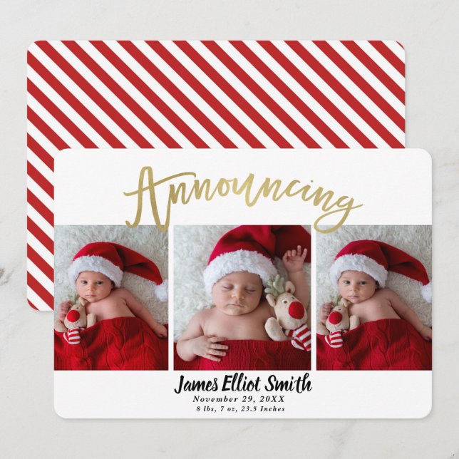Invitation Annonce de naissance Noël Vacances 3 Photos (Devant / Derrière)