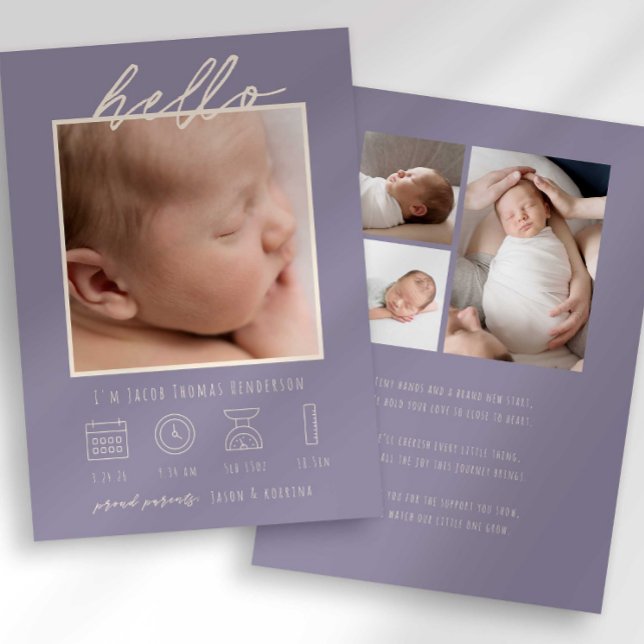Invitation Annonce de naissance photo bébé moderne écriture m (Créateur téléchargé)