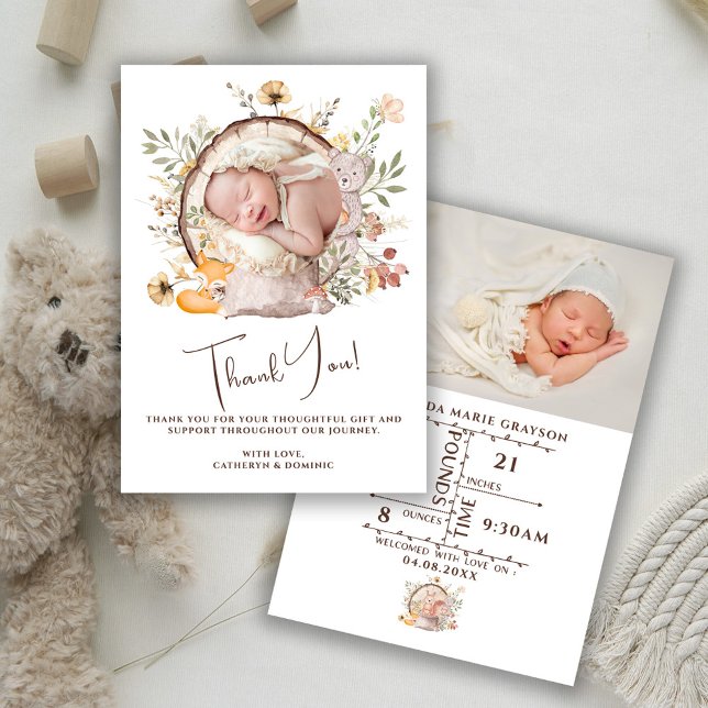 Invitation Annonce de naissance photo de remerciement de forê (Créateur téléchargé)