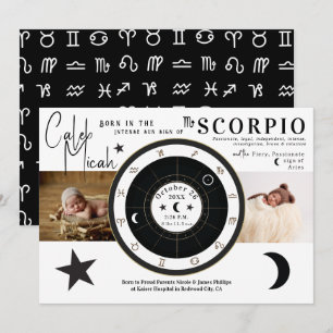 Invitation Annonce de naissance sous le signe du Scorpion Sol