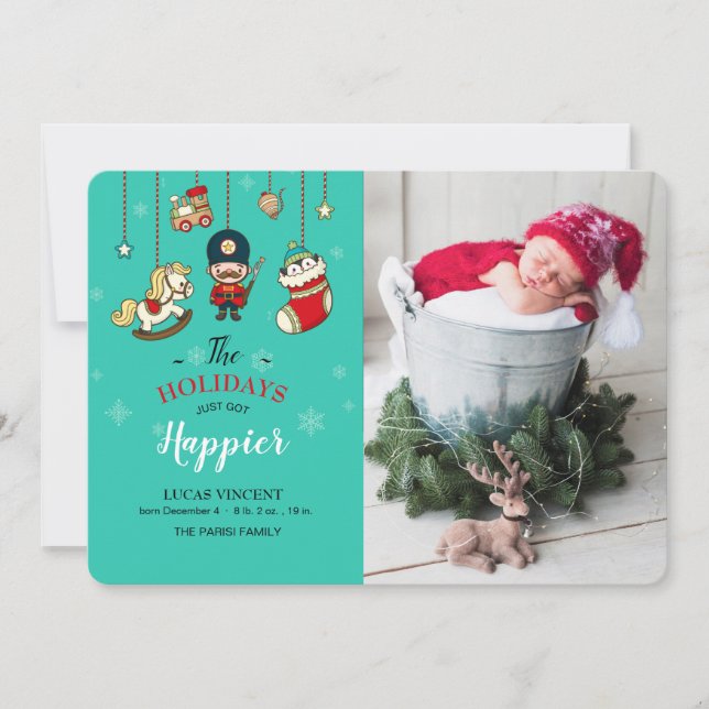 Invitation Annonce de naissance sur une photo de Noël (Devant)