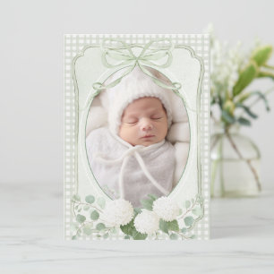 Invitation Annonce de naissance vintage florale à carreaux ve