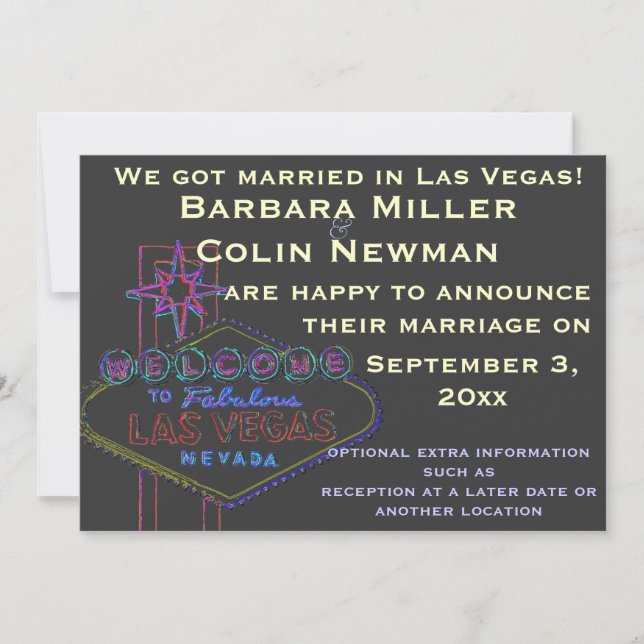 Invitation Annonce de notre Mariage à Las Vegas (Devant)